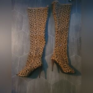 NWOT, Leopard Perp Tor, Thigh High Boots, size 10